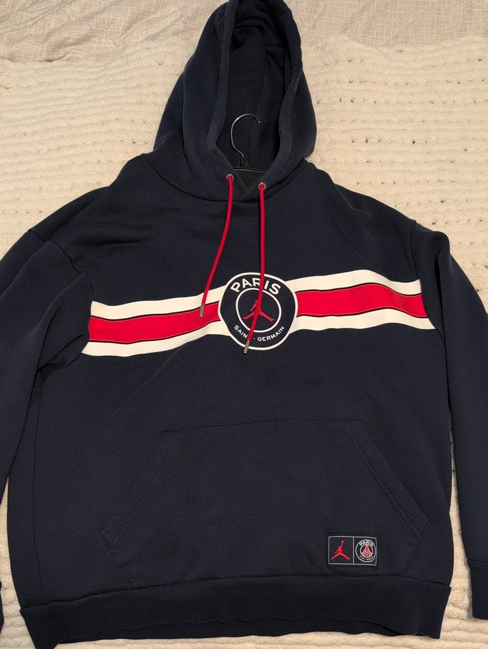 Navy Red Stripe Hoodie Jordan x Paris Saint-Germain fleece pullover Hoodie
